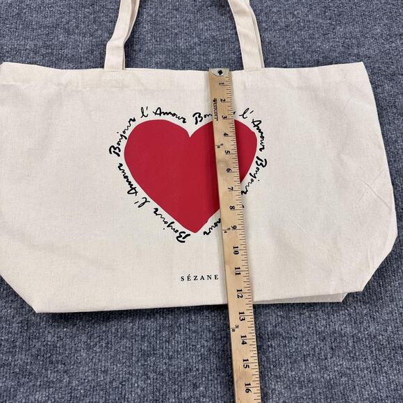 Sezane Heart Tote Bag Cotton Canvas Bonjour L Amour Red Limited Edition Cute - Picture 5 of 8
